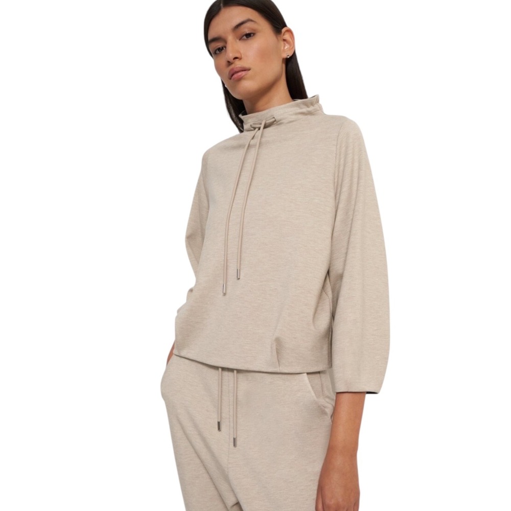 Theory Double Knit Jersey Drawstring Funnel Neck‎ Top Women's L Pullover Casual